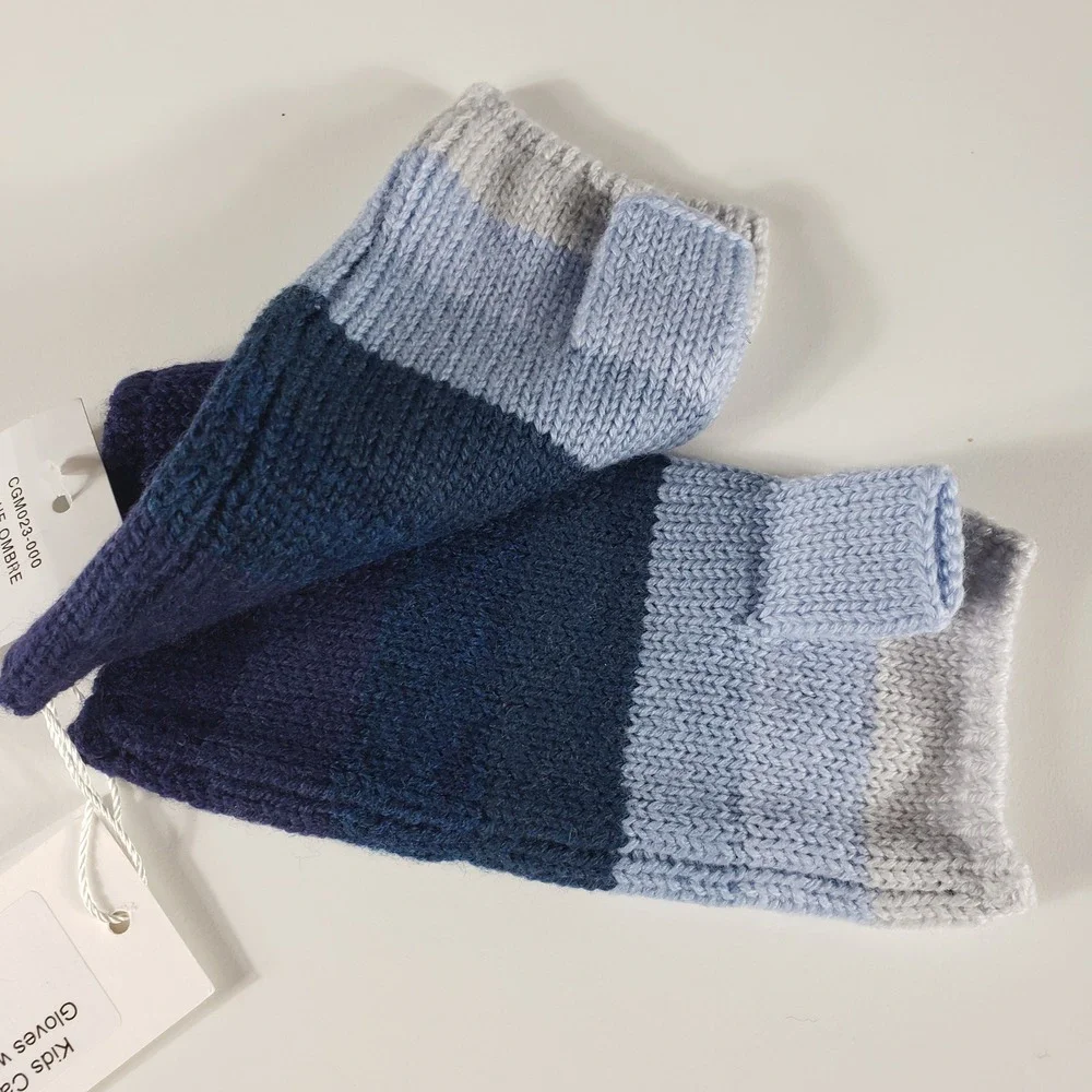 Carolyn Rowan Kid Cashmere Blenda Fingerless Gloves Blue Ombre Stripes Flower OS